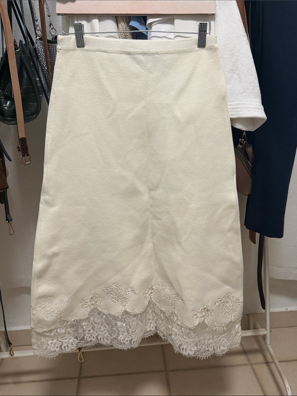 Zara Cream Midi Skirt with Lace Hem